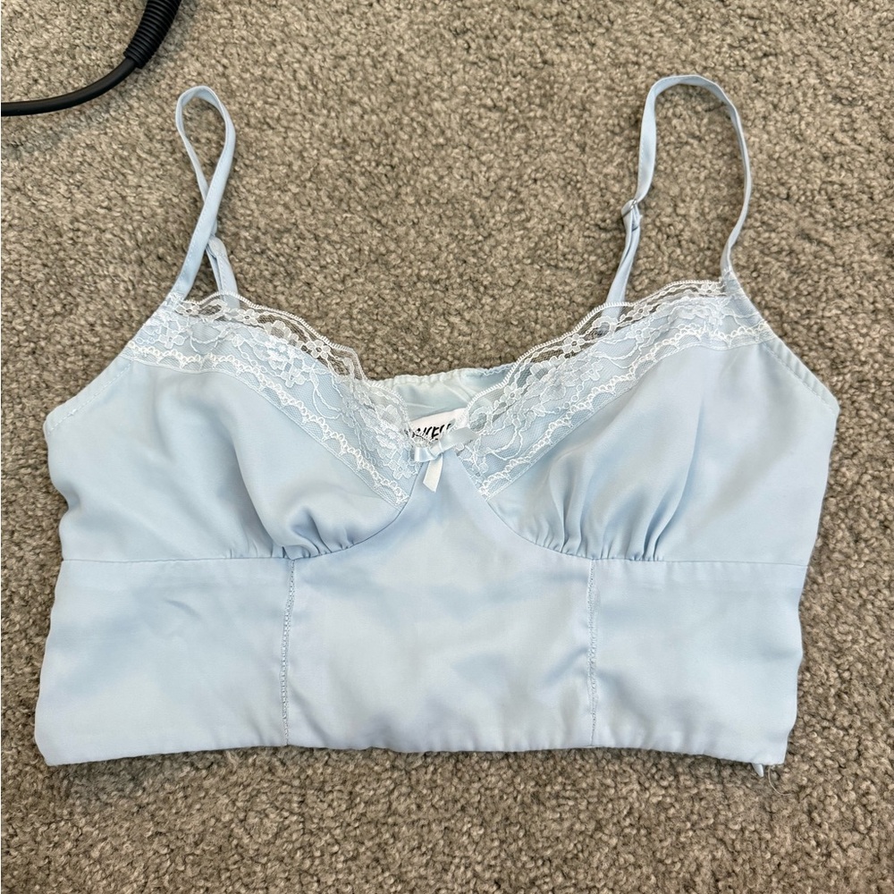 Princess Polly Sky Blue Lace Tank Top